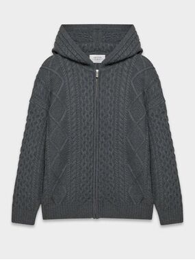 Aritzia Hooded Cable Knit Zip Cardigan — Charcoal Gray